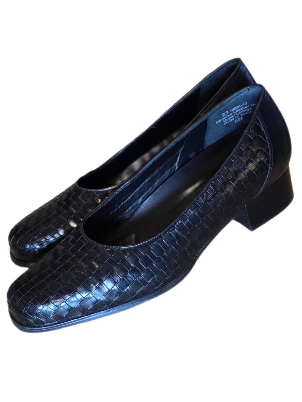 DREW Lucy Black Woven Leather Low Heel Pumps SZ 9